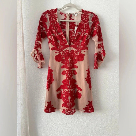 For Love & Lemons Temecula Embroidered Mesh V Neck Mini Dress $248 XS - Picture 4 of 12